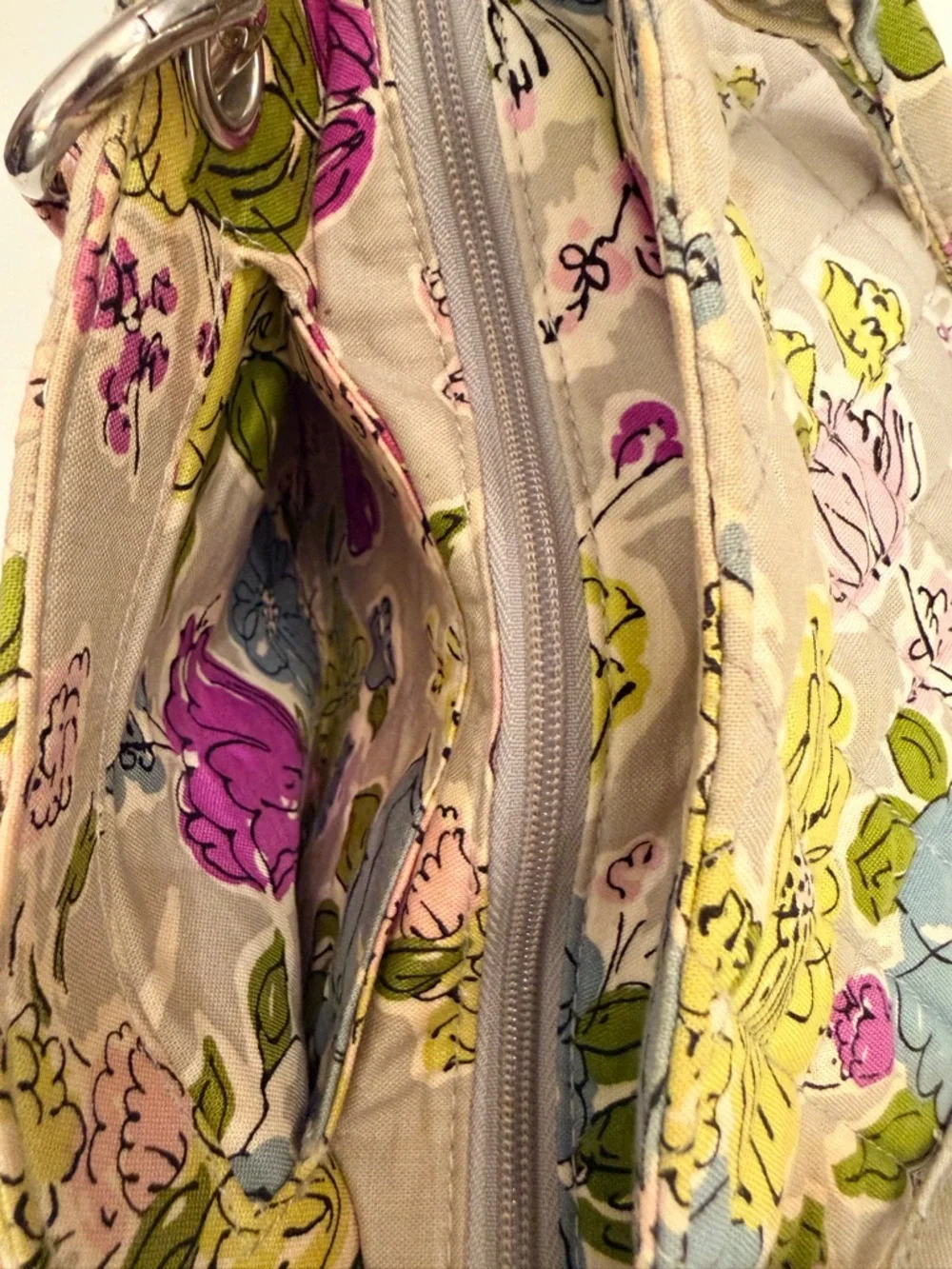 Vera Bradley Floral Quilted Satchel Bag Neutral Multi Cotton w Detachable Strap